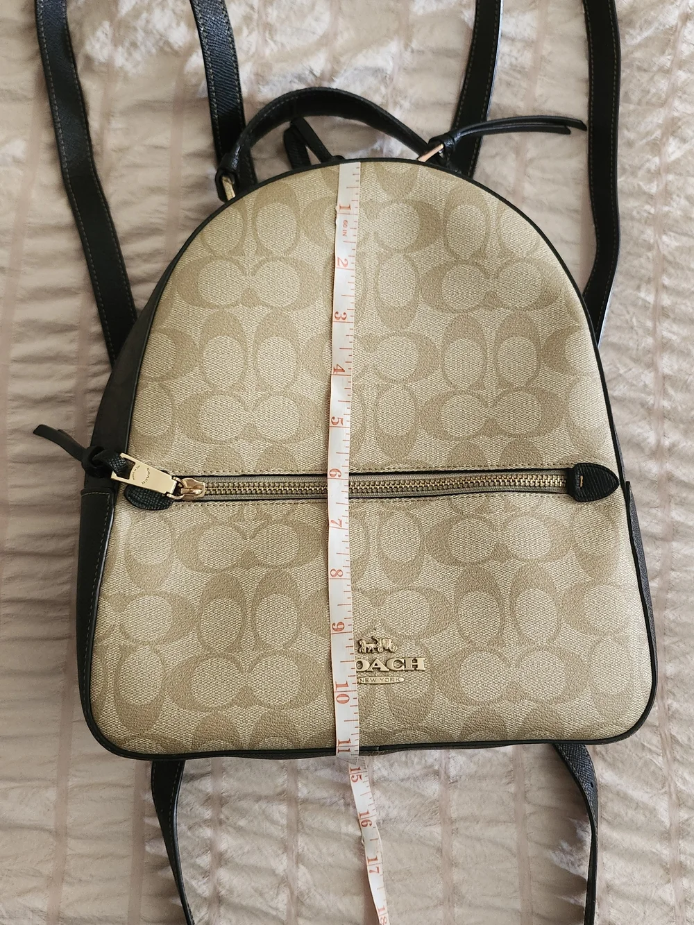 Coach Signature Print Beige & Black Mini Backpack
